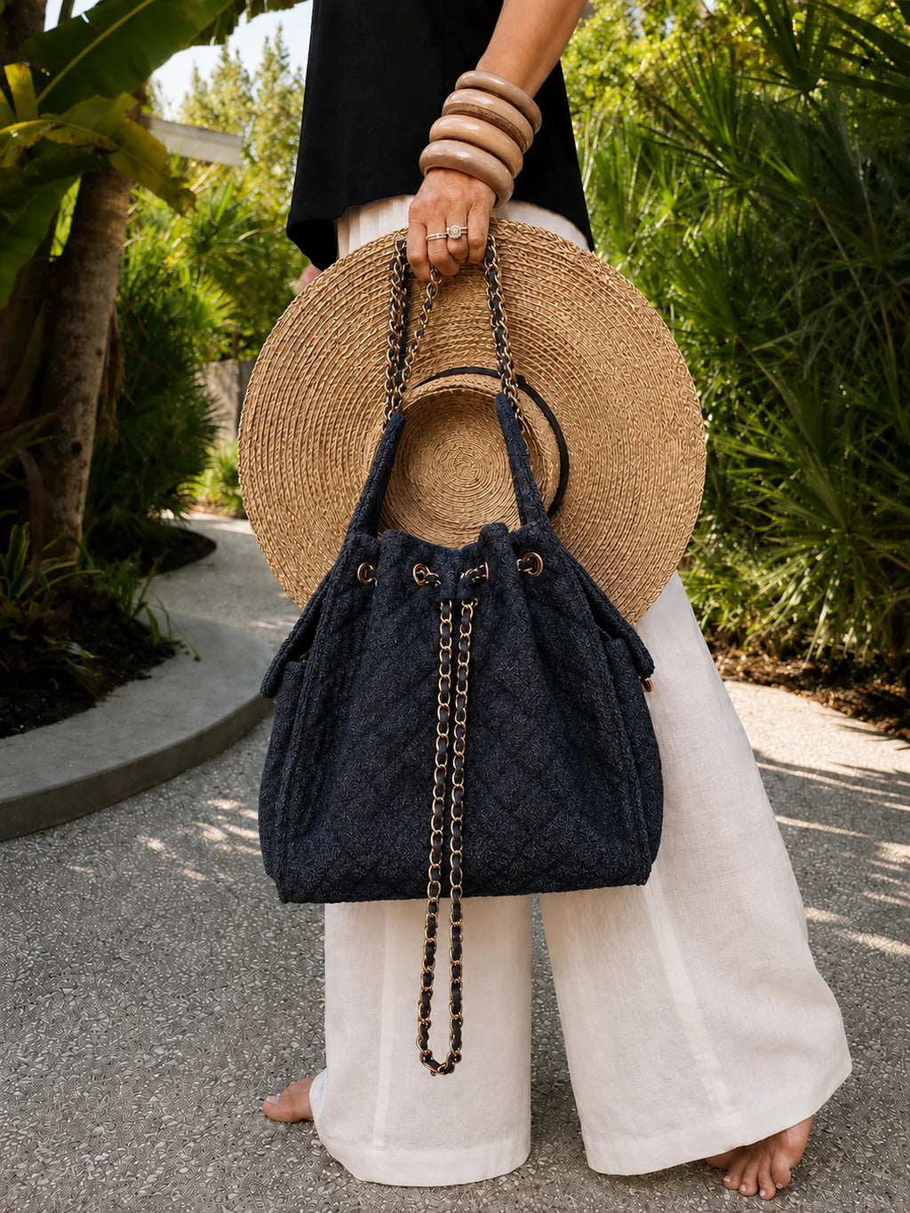 Bayshore Terry Cloth Bucket Bag Medium - Dark Wash Denim