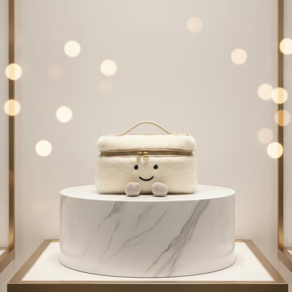 Creamy White Teddy Vanity Case-Luxury Inspired Cozy Sherpa Clutch