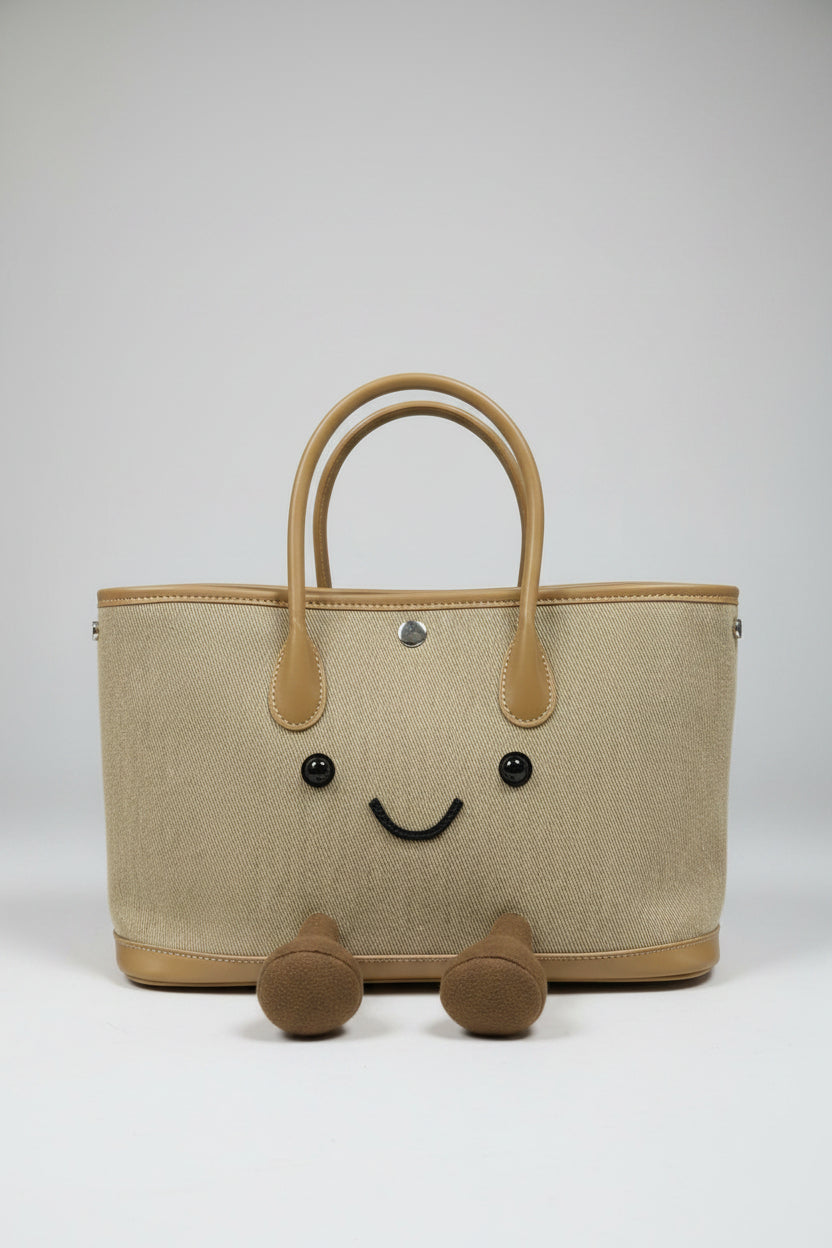 Cute Smiley Face Plush Garden Tote Bag | Kawaii Fluffy Handbag in 2 Sizes