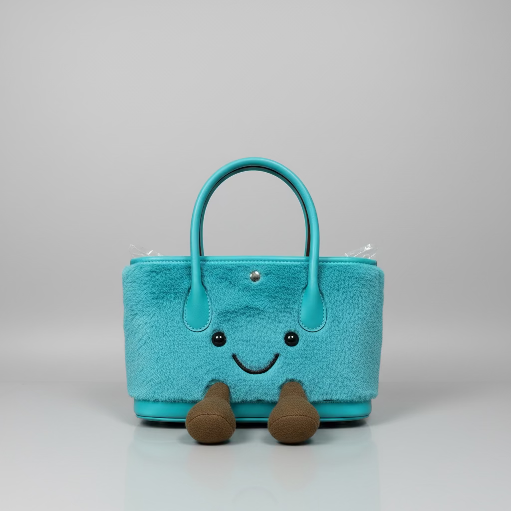 Cute Smiley Face Plush Garden Tote Bag | Kawaii Fluffy Handbag in 2 Sizes