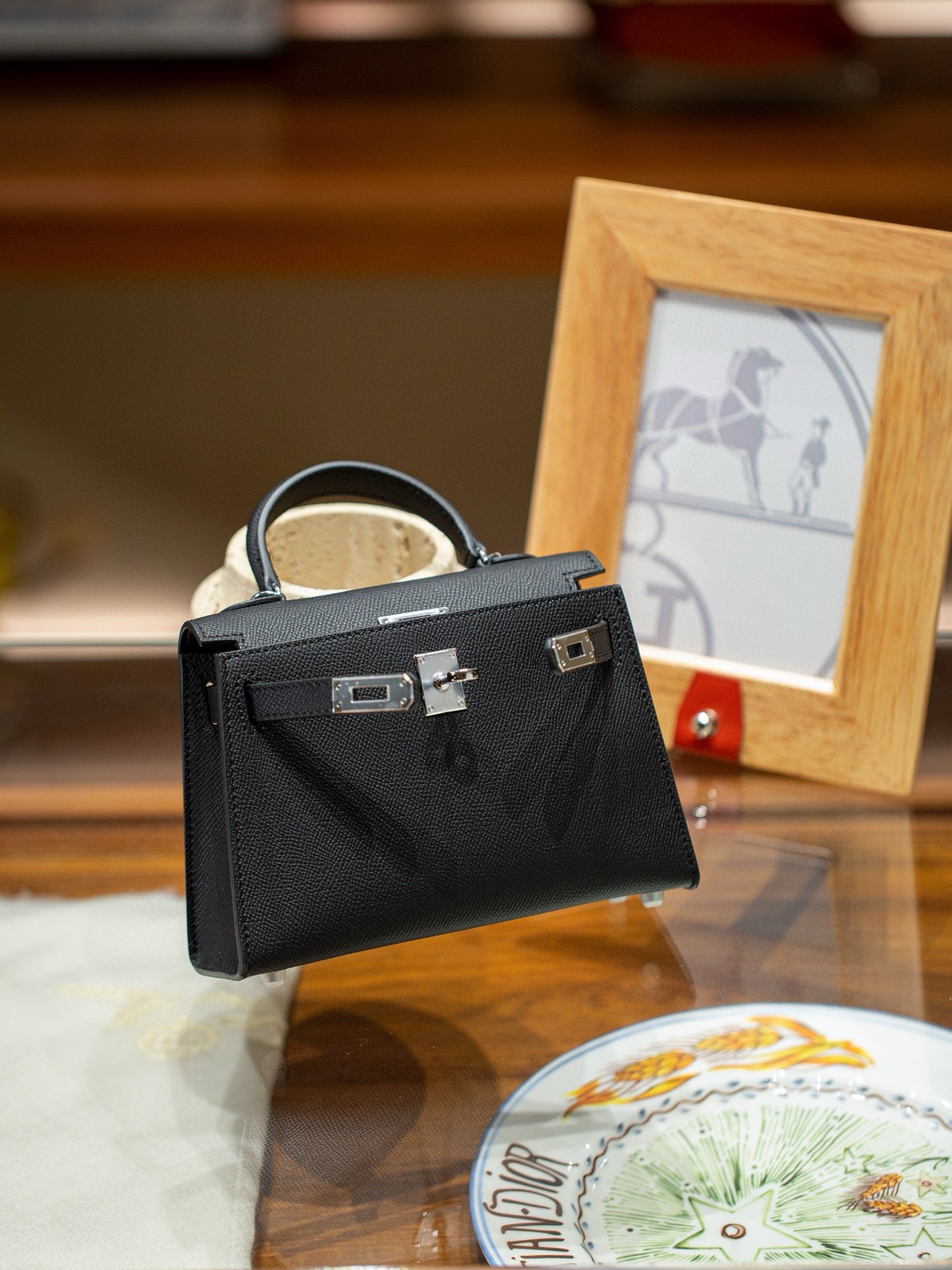 kelly bag black silver hardware-100% cowhide