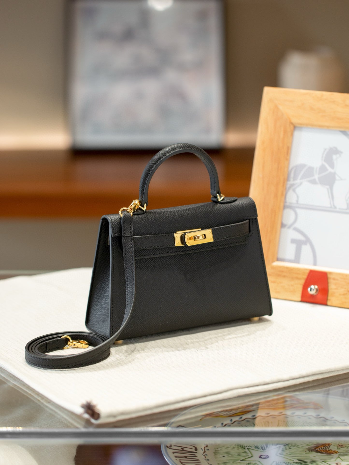 kelly bag black -100% cowhide