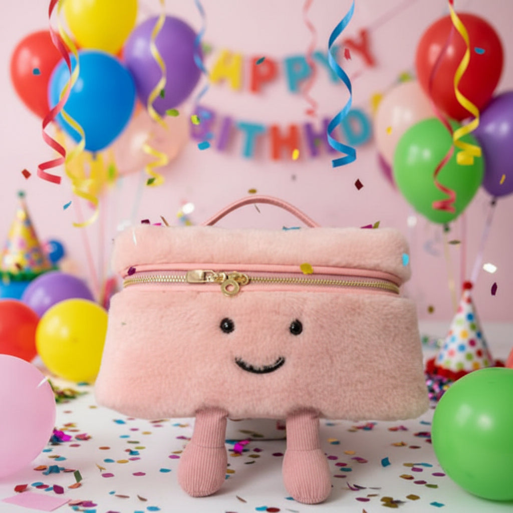 "Blush Pink Feet" Fluffy Vanity Bag – Whimsical Luxury Cosmetic Clutch