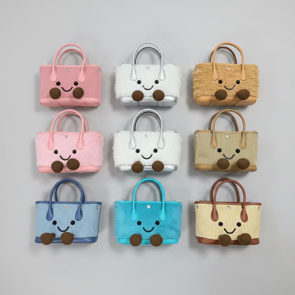 Cute Smiley Face Plush Garden Tote Bag | Kawaii Fluffy Handbag in 2 Sizes