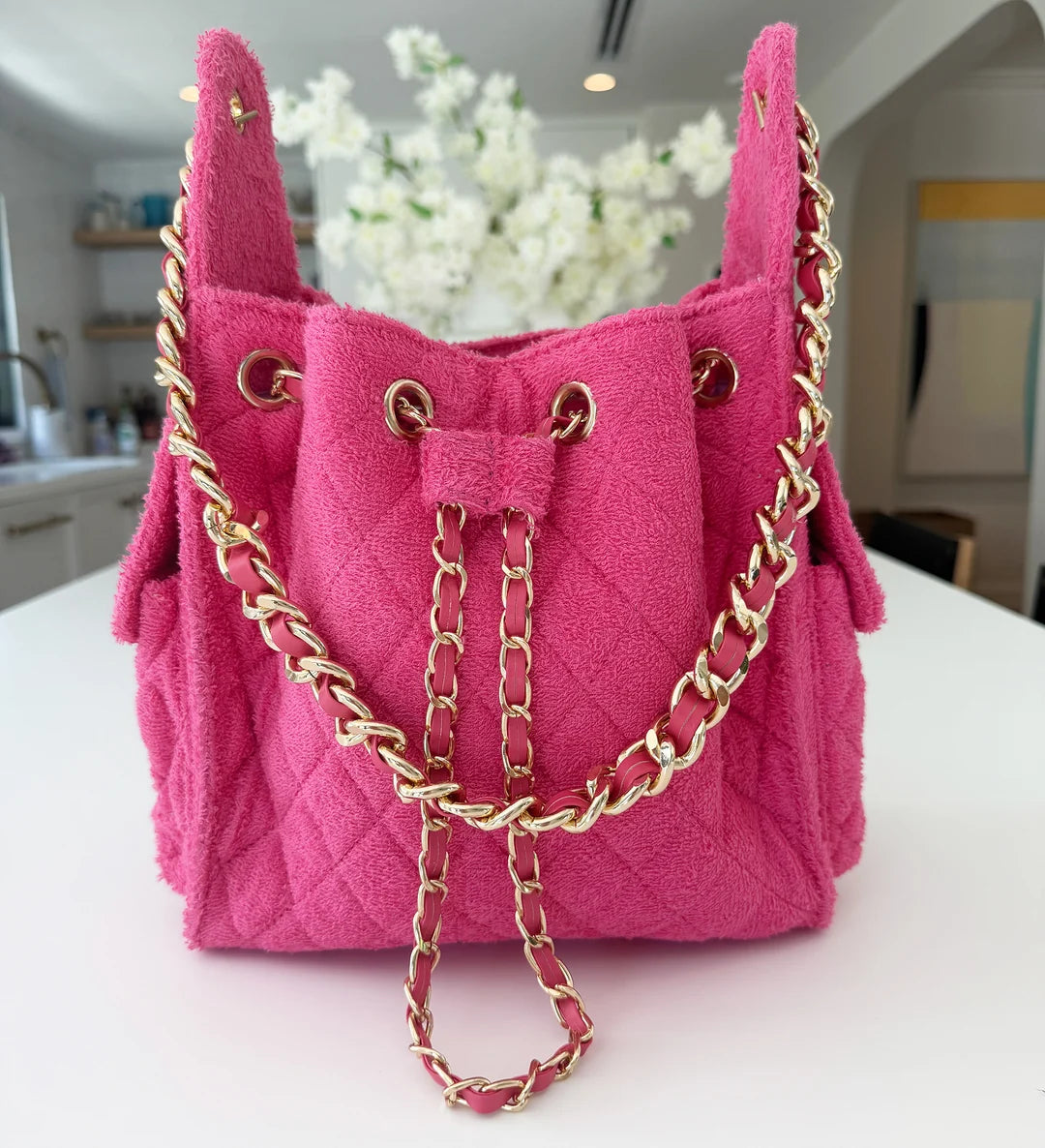 Bayshore Terry Cloth Bucket Bag Small - Fuchsia