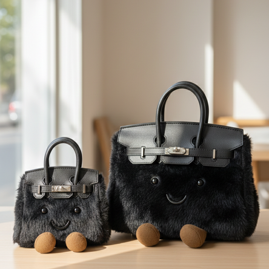 Midnight Fluffy Meadow Teddy Fur Tote (Classic Silhouette)