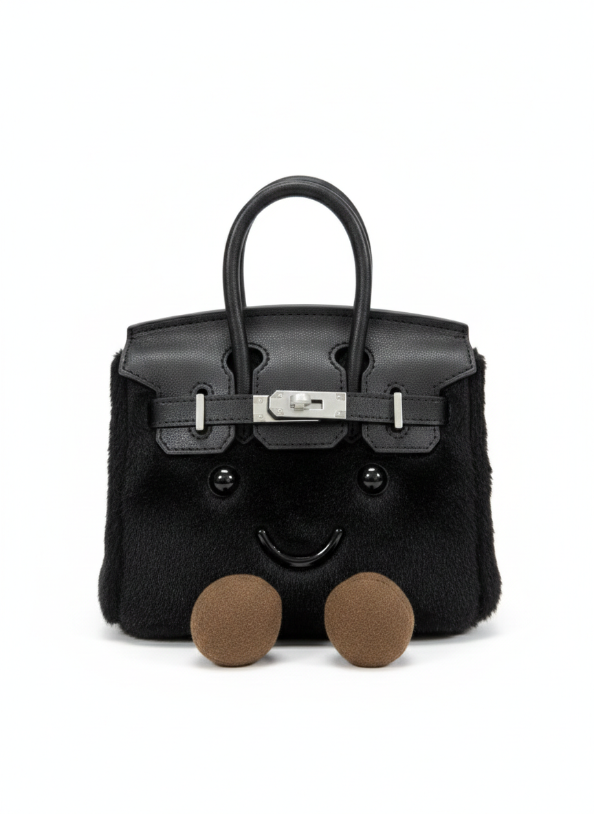 Midnight Fluffy Meadow Teddy Fur Tote (Classic Silhouette)