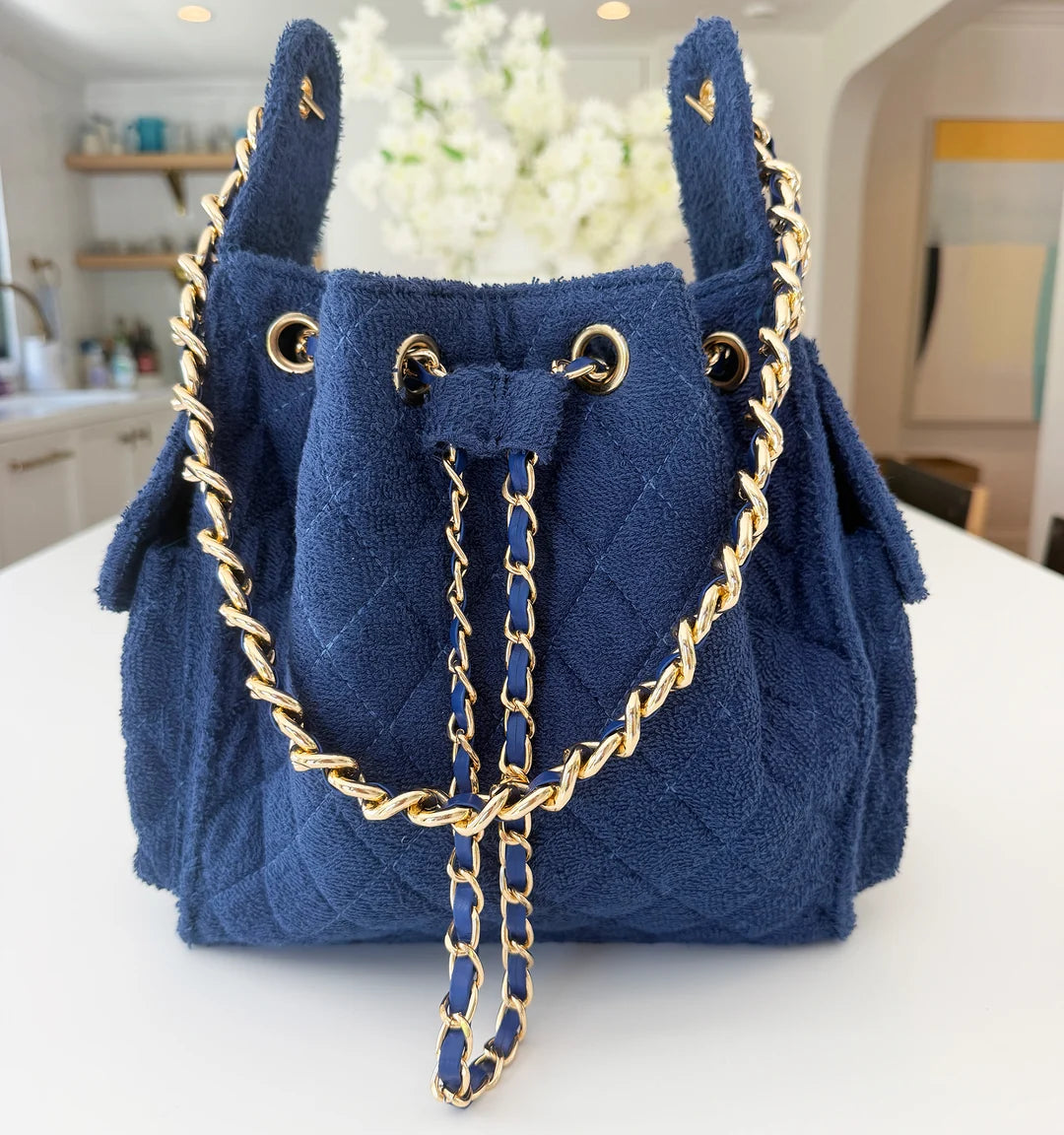 Bayshore Terry Cloth Bucket Bag Small - Navy
