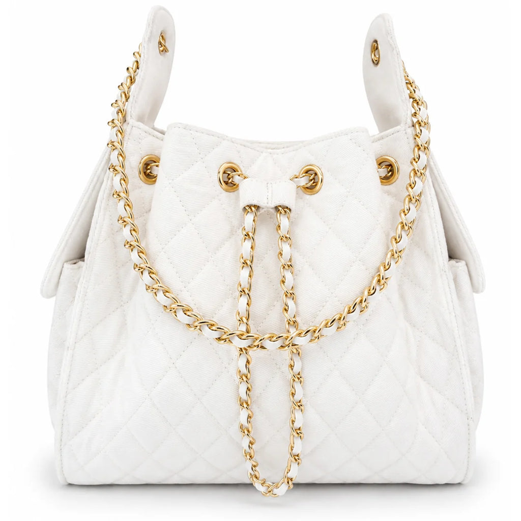 Bayshore Terry Cloth Bucket Bag Medium - White Denim