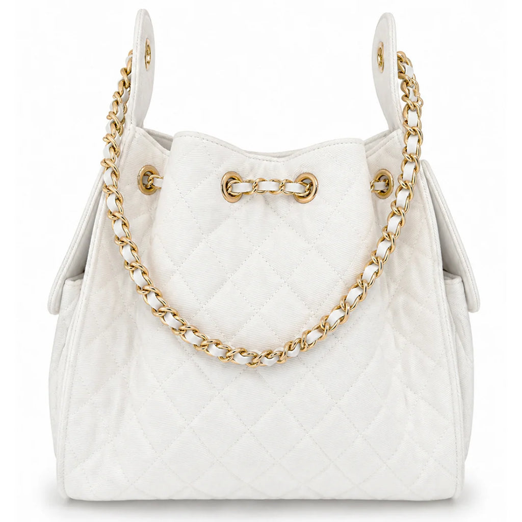 Bayshore Terry Cloth Bucket Bag Medium - White Denim