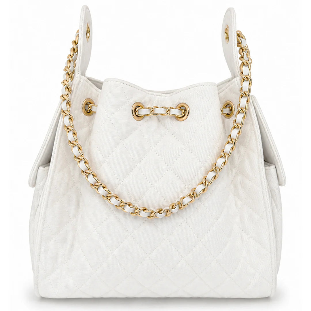 Bayshore Terry Cloth Bucket Bag Medium - White Denim