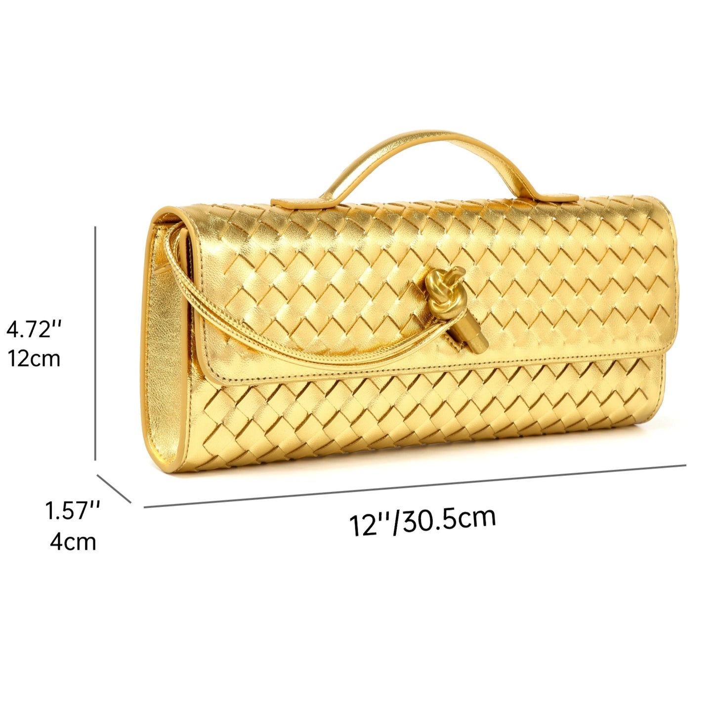 Gold Woven Leather Crossbody Clutch Purse Top handle Flap Handbags