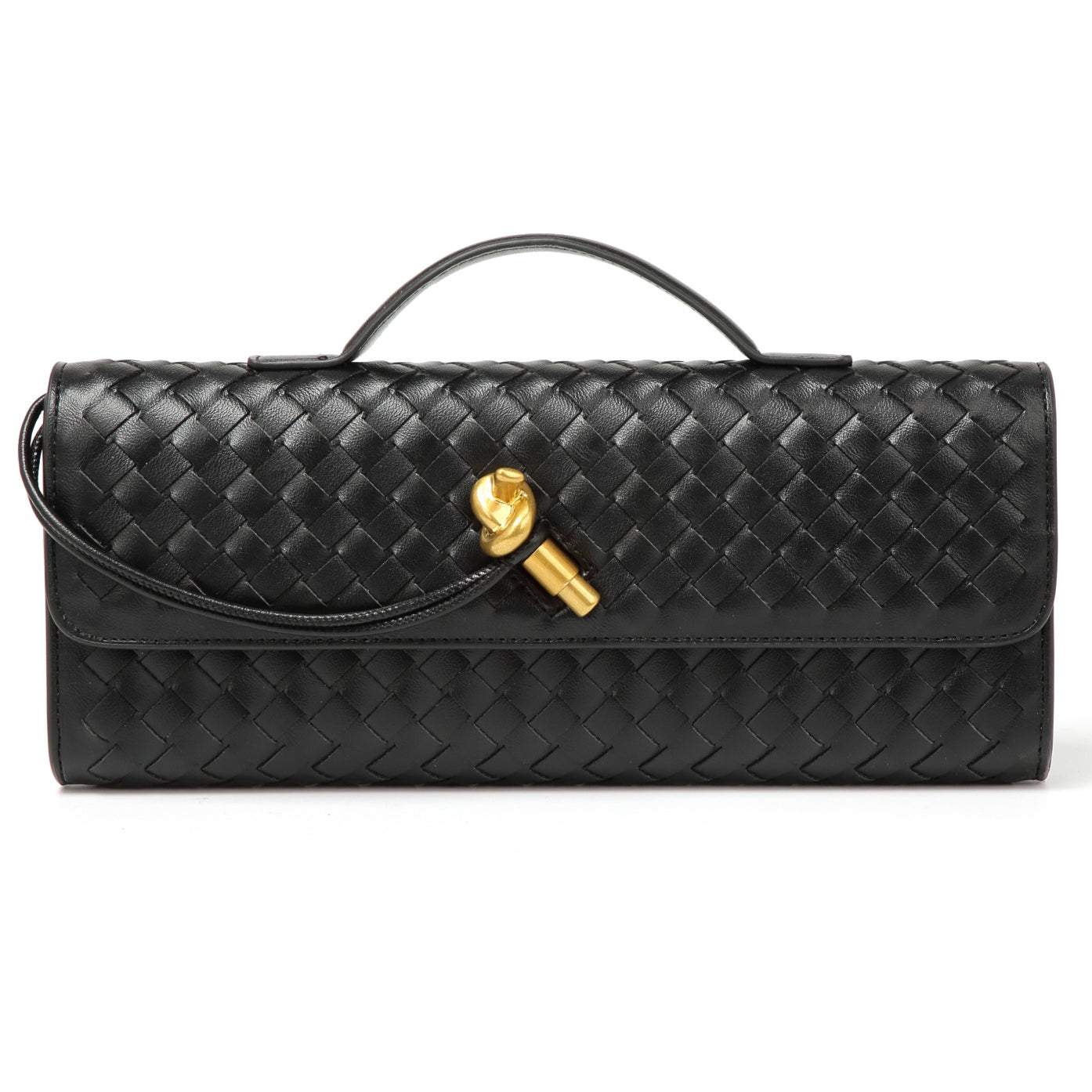 Black Woven Leather Crossbody Clutch Purse Top handle Flap Handbags