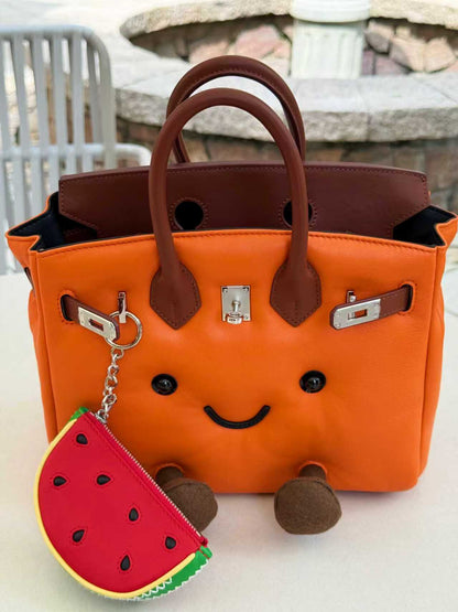 Classic leather Orange-colored handbag