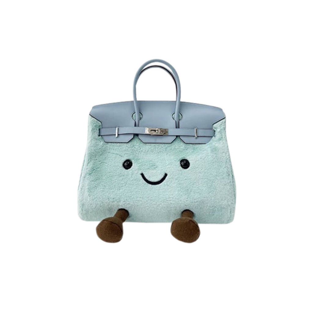 Adorable Light Blue Long Fur Handbag