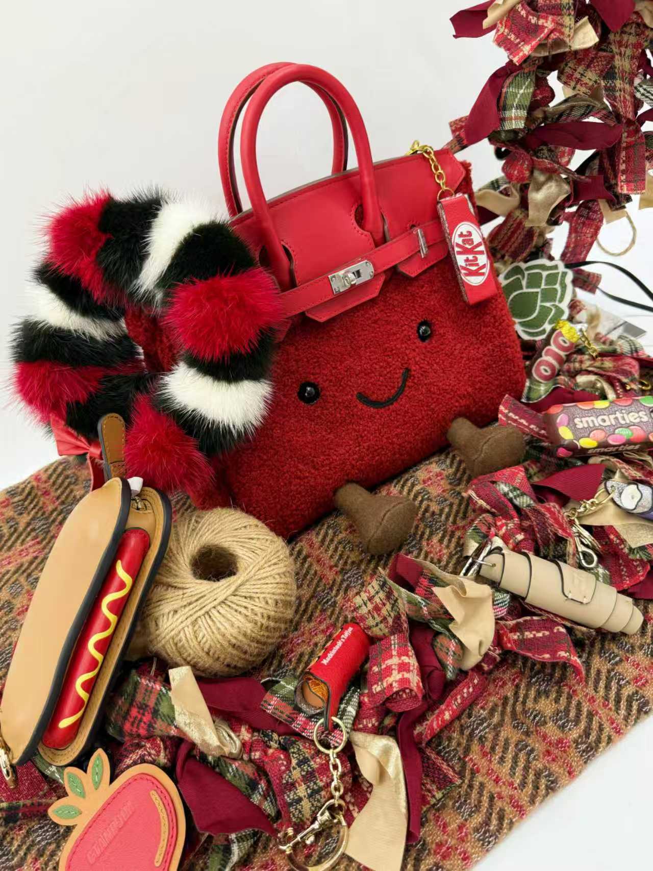 Holiday Red Fluffy Meadow Sherpa Tote (Classic Silhouette)
