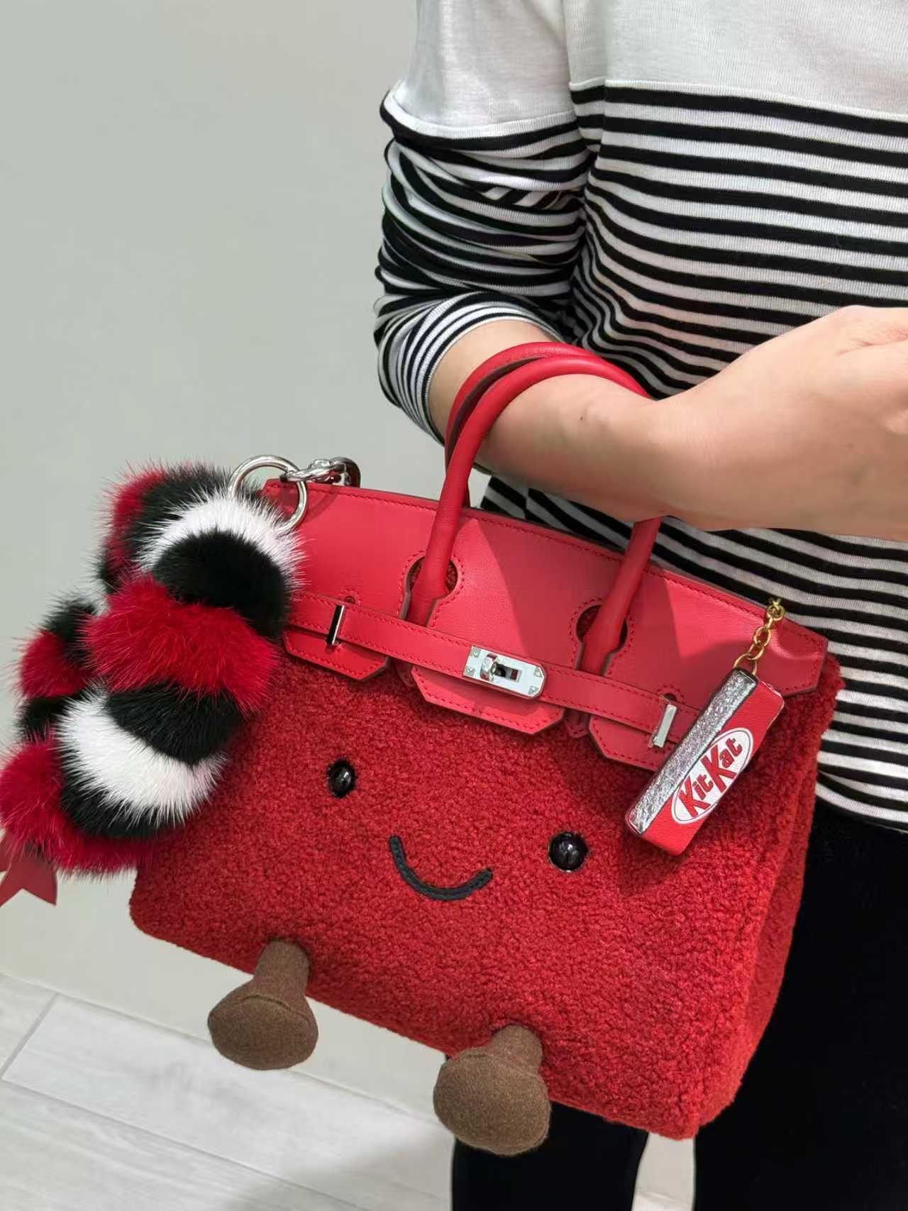 Holiday Red Fluffy Meadow Sherpa Tote (Classic Silhouette)