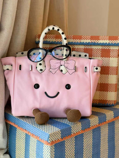 Classic leather point pink-colored handbag