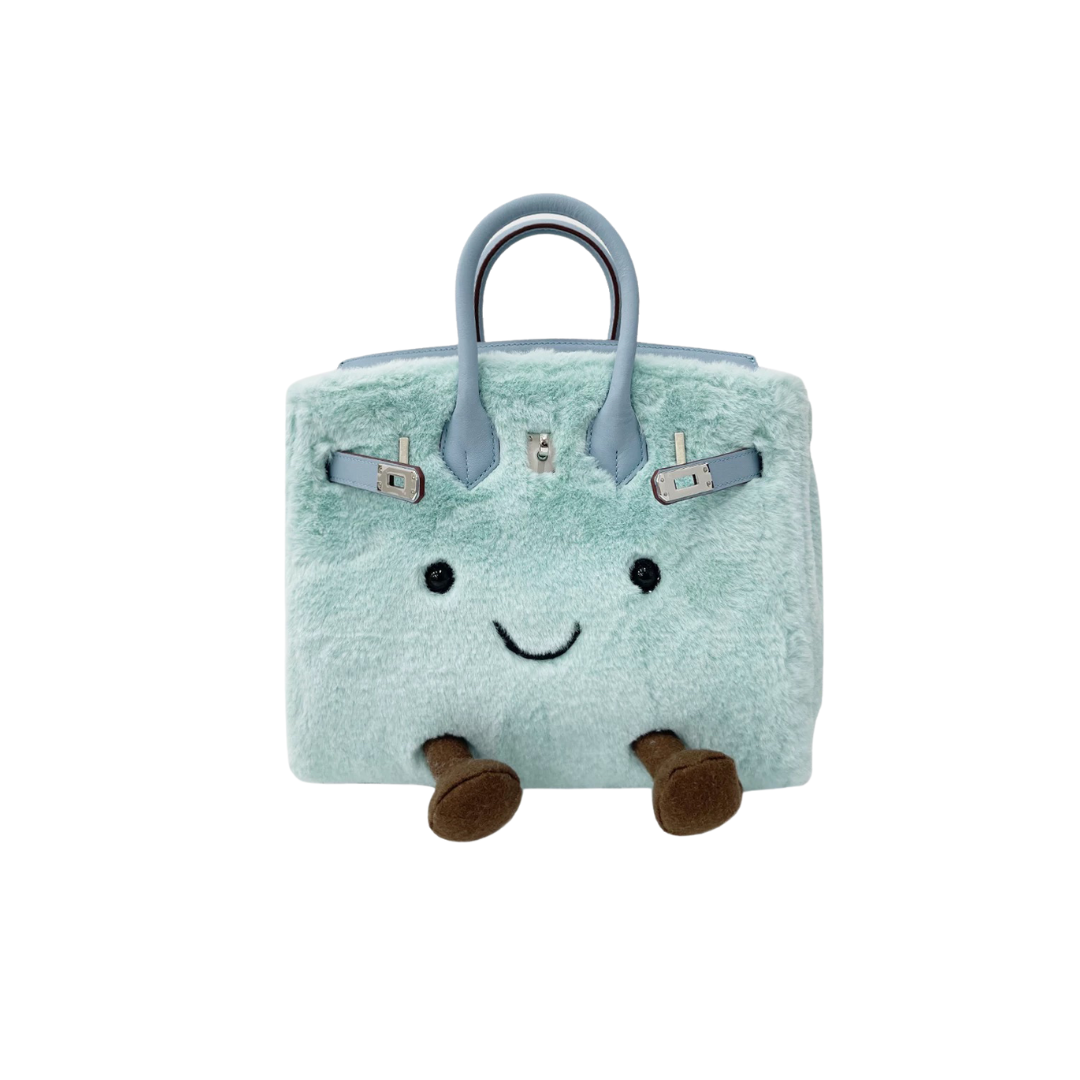 Adorable Light Blue Long Fur Handbag