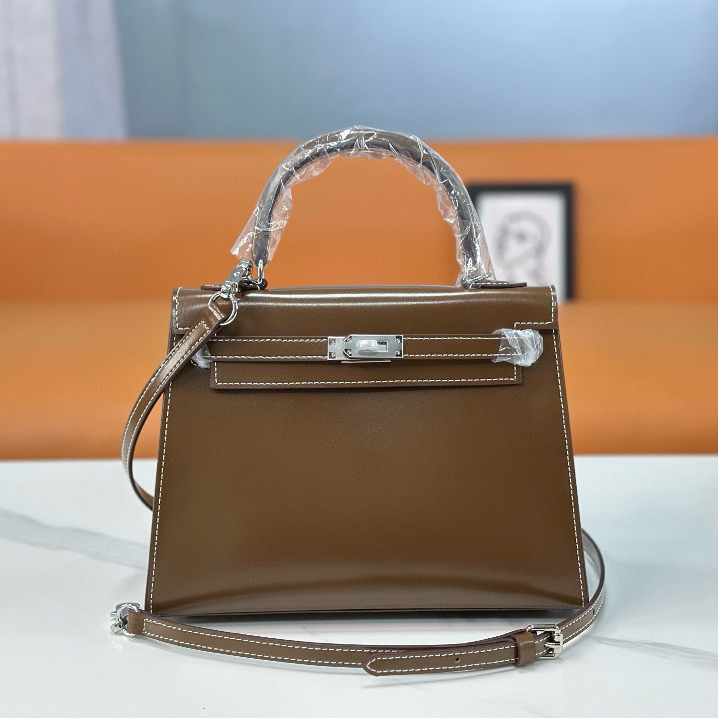 Bag Kelly taupe bright leather 19/22/25cm
