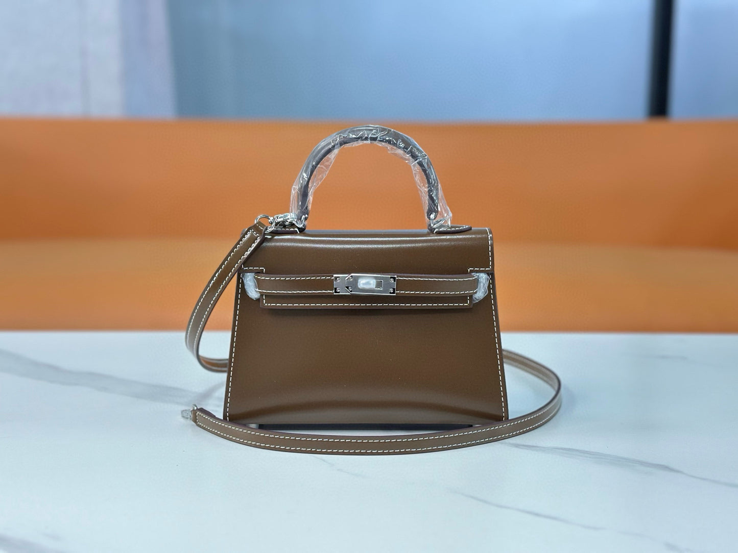 Bag Kelly taupe bright leather 19/22/25cm