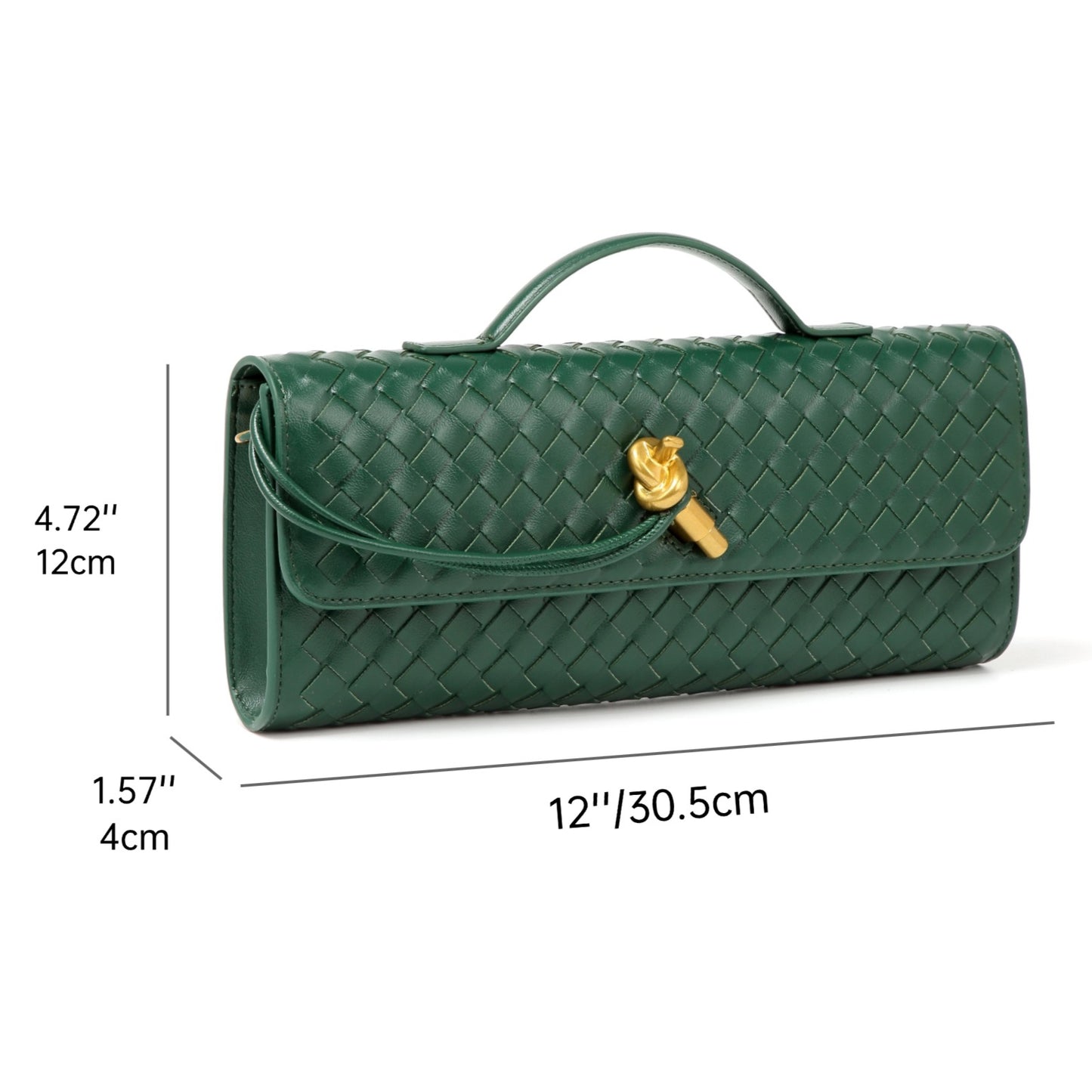 Dark Green Woven Leather Crossbody Clutch Purse Top handle Flap Handbags