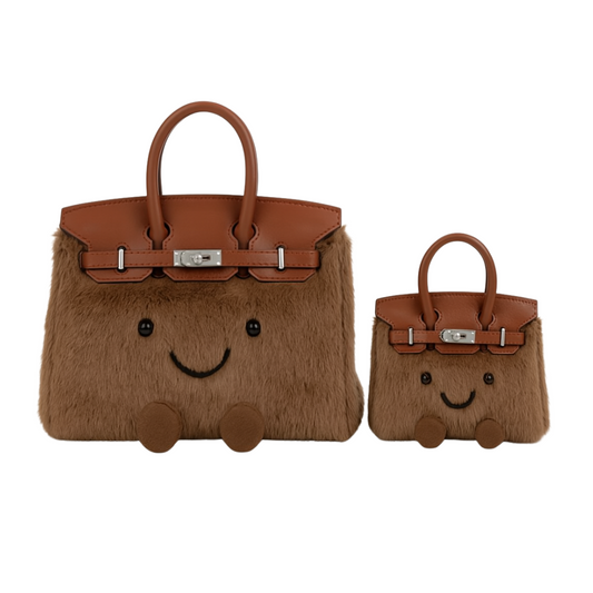 Chestnut Fluffy Meadow Teddy Fur Tote (Classic Silhouette)
