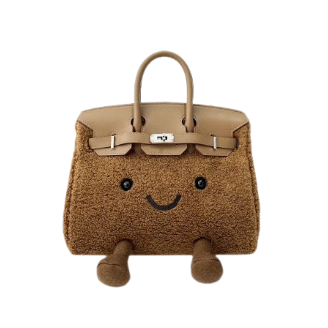 Coffee-Colored Curly Plush Handbag
