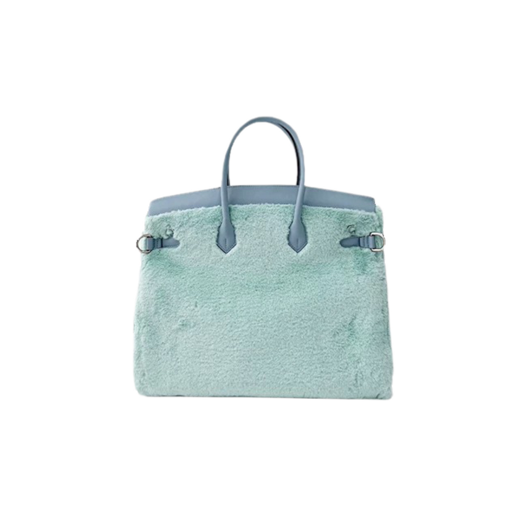 Adorable Light Blue Long Fur Handbag