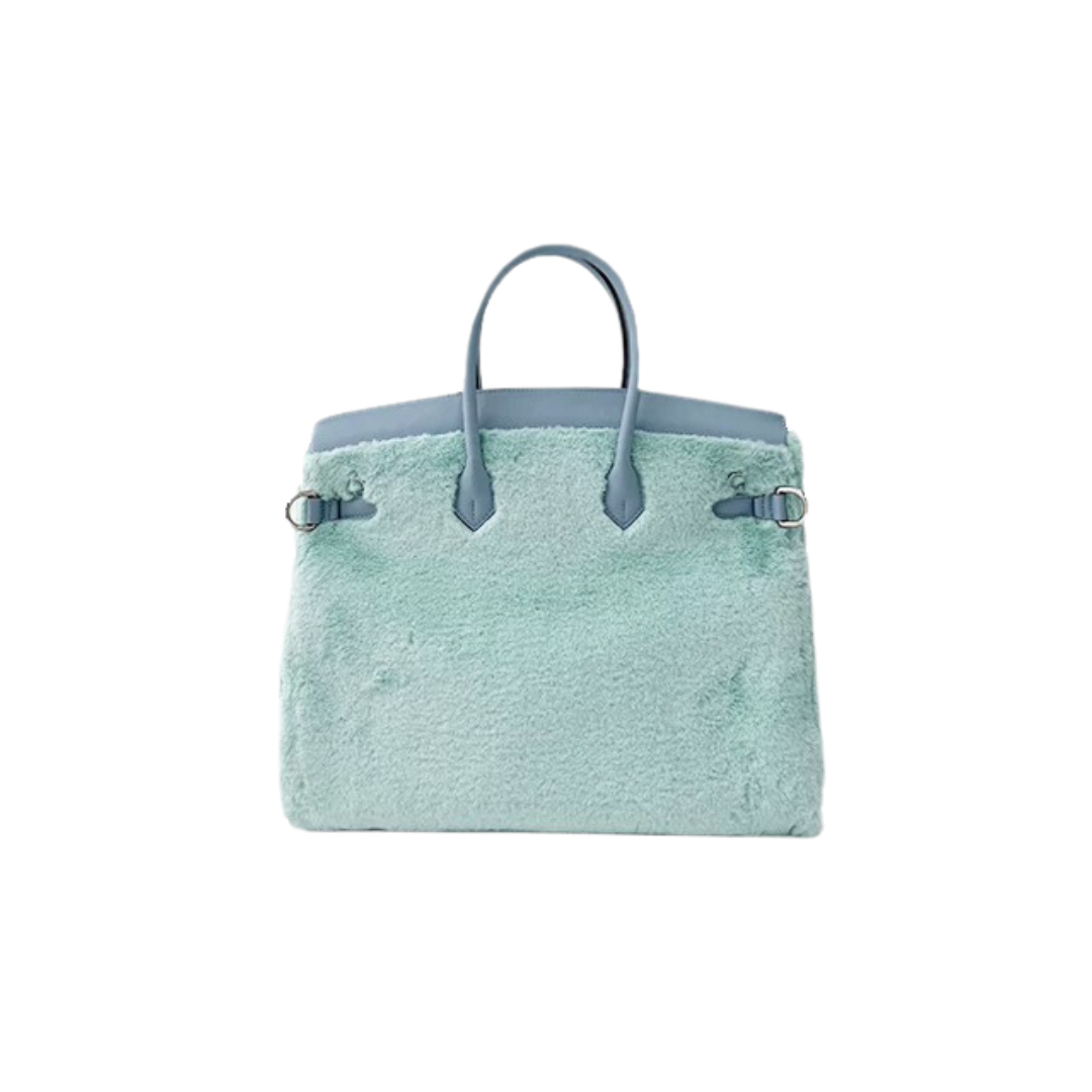 Adorable Light Blue Long Fur Handbag
