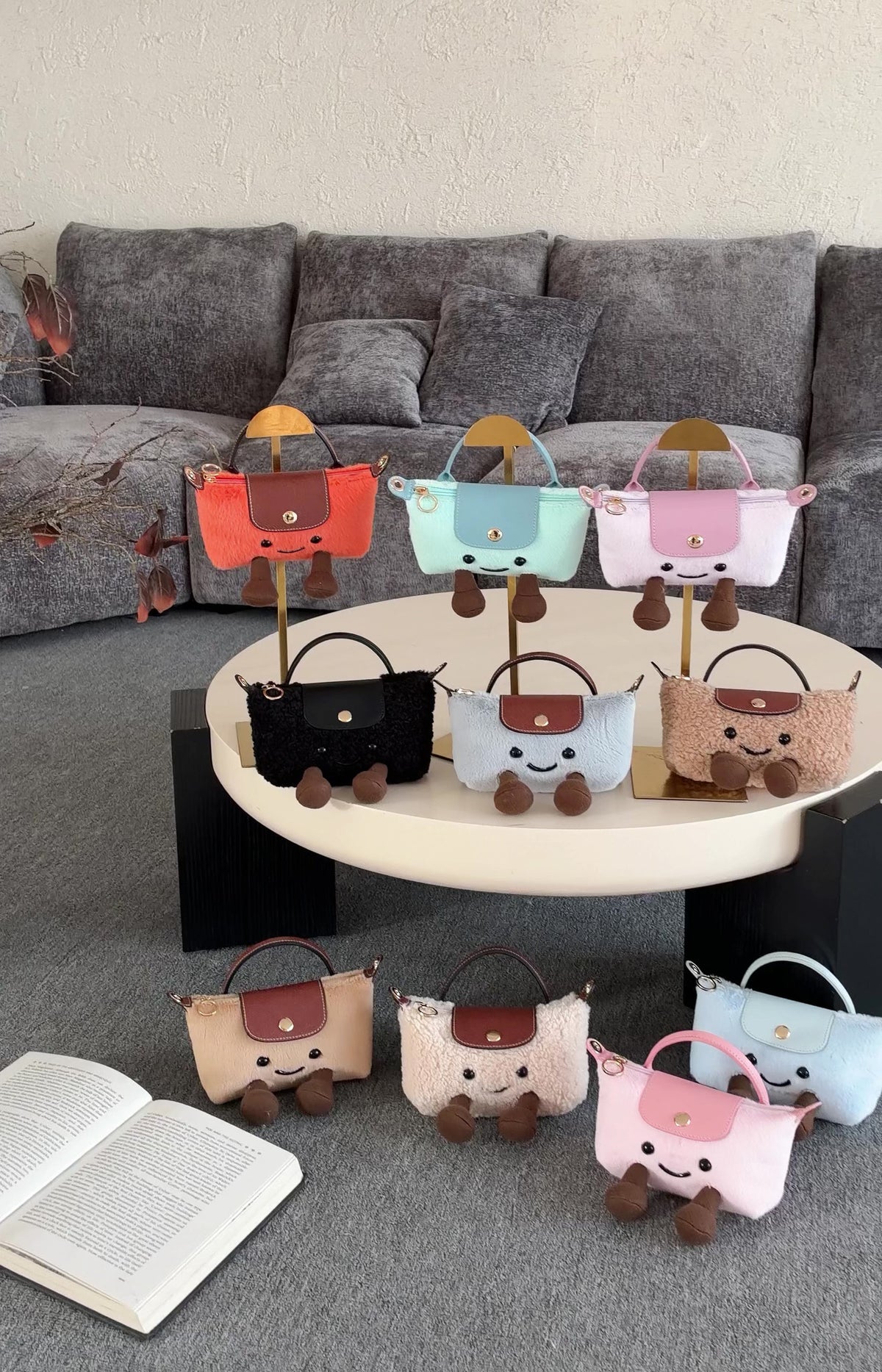 Cartoon Jellycat & Longchamp Style Cute Mini Tote Handle Shoulder Bag —— Plush Brown