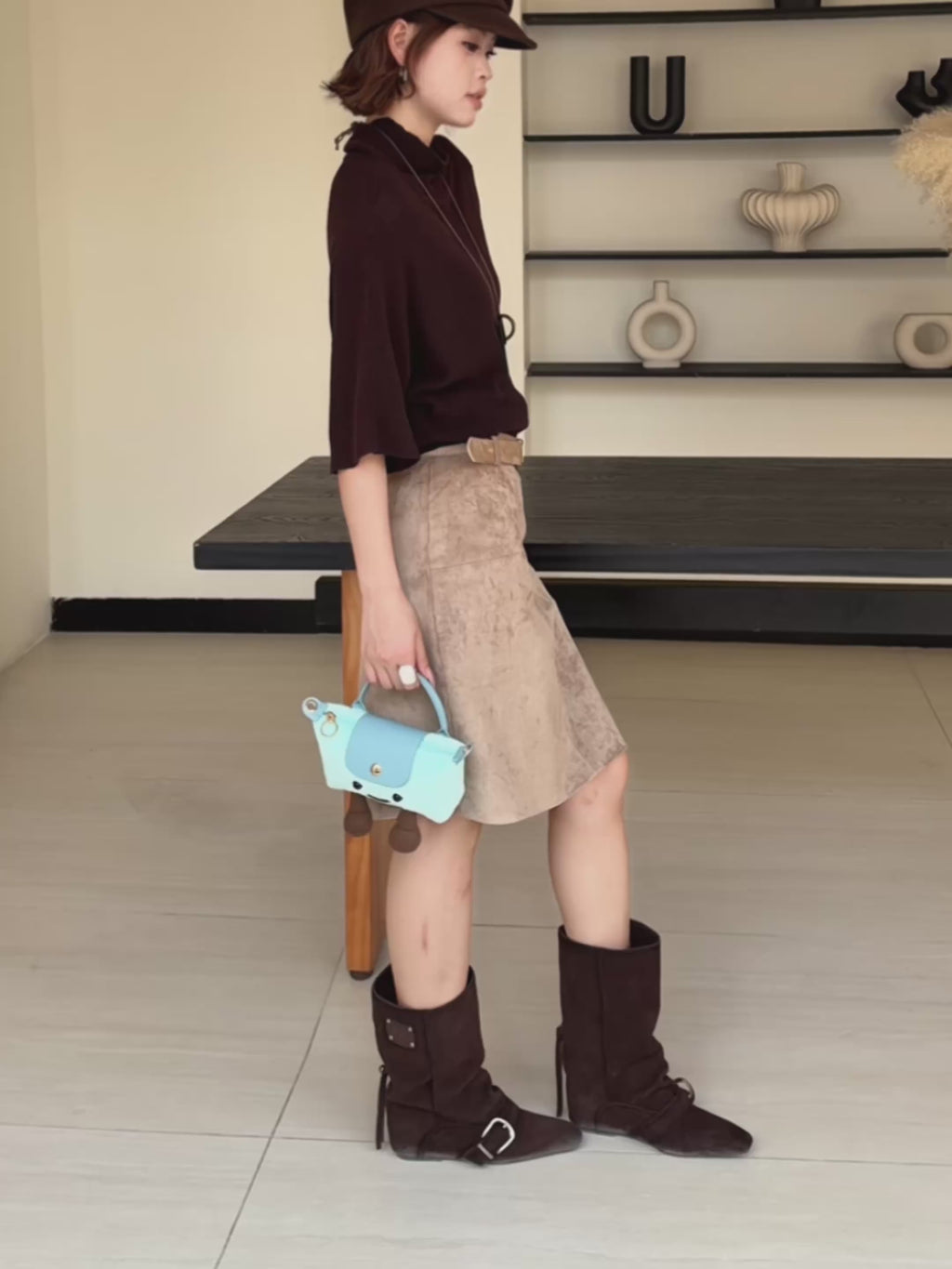 Cartoon Jellycat & Longchamp Style Cute Mini Tote Handle Shoulder Bag —— Woolen Black